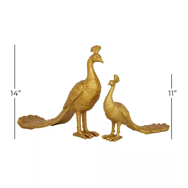 Gold Resin Peacock Sculpture (Set of 2)