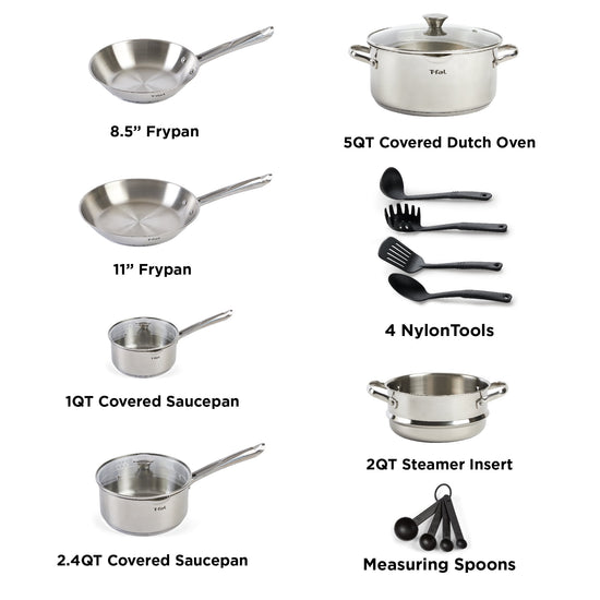 Stainless Steel Cook & Strain Cookware Set, 14 Pieces, Dishwasher Safe