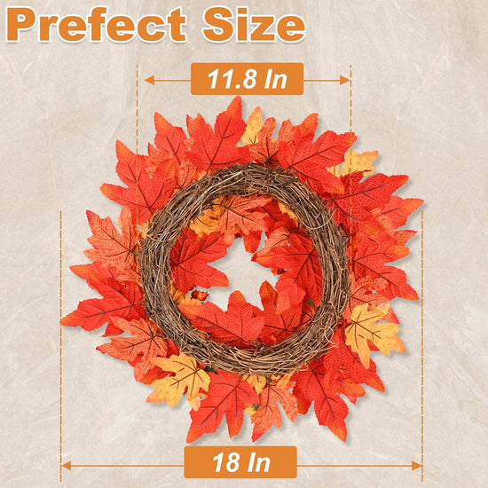 Fall Wreath - 18" Fall Wreaths for Front Door Outside, Autumn Wreath with Silk Sunflower Marigold Maple Leaf, Fall Wreath Decorations for Home Porch Front Door Thanksgiving Harvest Festival Decor