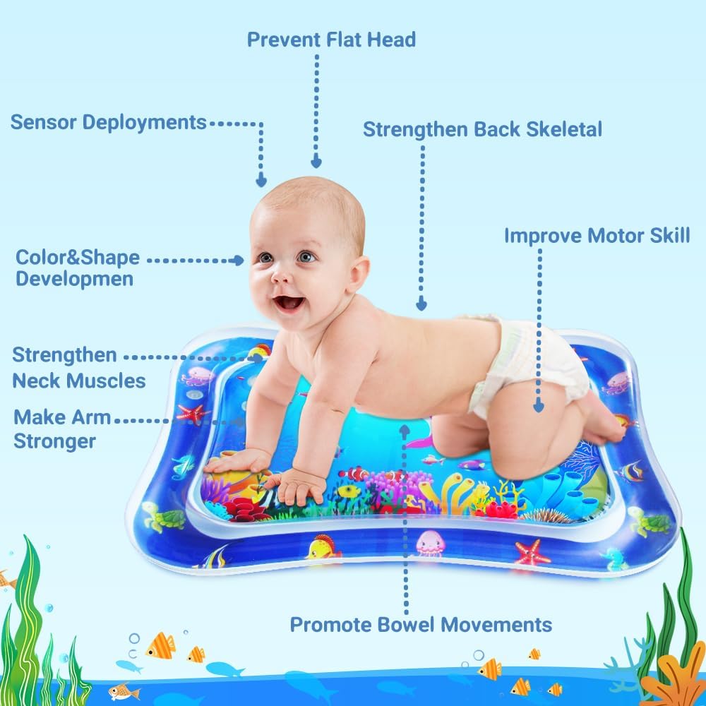 Baby Tummy Time Water Mat, Infant Baby Toy Water Play Mat Inflatable Sensory Babies Valentines Day Easter Gifts for Kids Small Pad Newborn 3 6 9 12 Month Boy Girl Toddler.