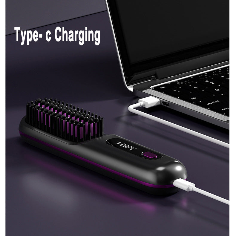 2 In 1 Straight Hair Comb Wireless Hair Straightener Brush Hair Fast Heating Portable Hot Curler USB Charging-0-Rambla Store