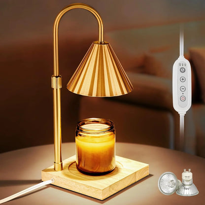 Candle Warmer Lamp, Dimmable Candle Warmer with Timer for Jar Candles, Wax Melt Warmer with Height-Adjustable Metal Lampshade for Home Decor Holiday Gift, 2 Bulbs Included