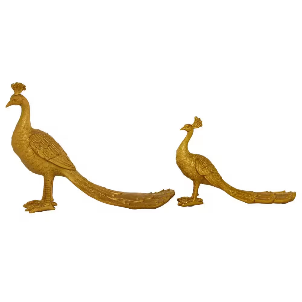 Gold Resin Peacock Sculpture (Set of 2)