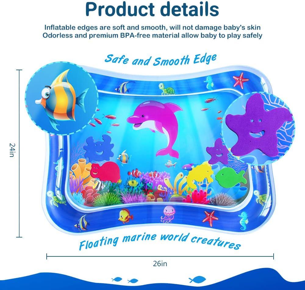 Baby Tummy Time Water Mat, Infant Baby Toy Water Play Mat Inflatable Sensory Babies Valentines Day Easter Gifts for Kids Small Pad Newborn 3 6 9 12 Month Boy Girl Toddler.