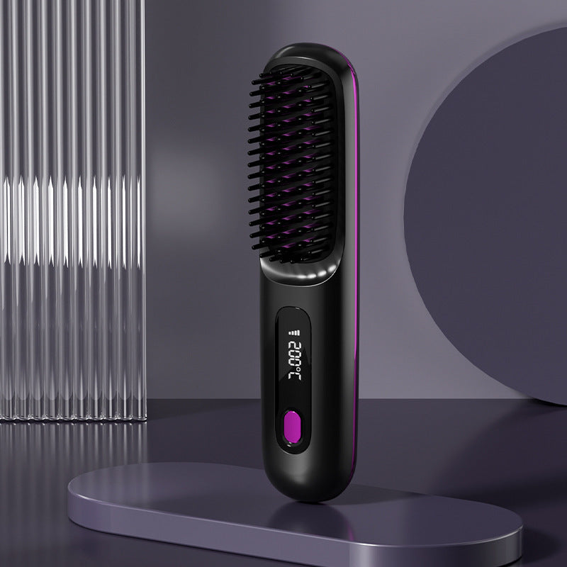2 In 1 Straight Hair Comb Wireless Hair Straightener Brush Hair Fast Heating Portable Hot Curler USB Charging-0-Rambla Store