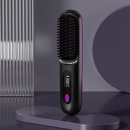 2 In 1 Straight Hair Comb Wireless Hair Straightener Brush Hair Fast Heating Portable Hot Curler USB Charging-0-Rambla Store