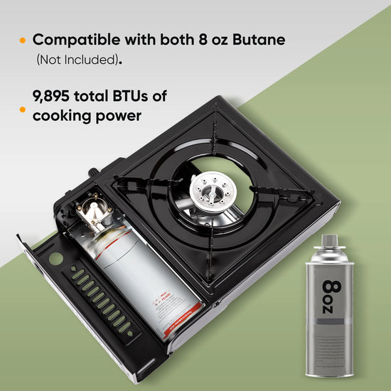 Portable Butane Camping Gas Stove, 9,800 BTU, 3KW Power for Outdoor Cooking