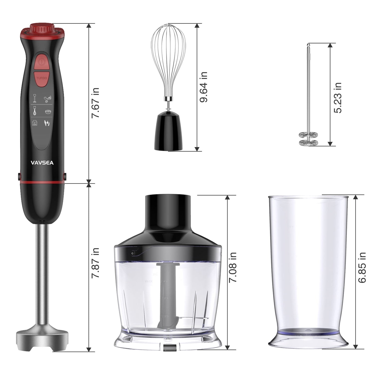 5-in-1 Immersion Hand Blender, 1000W Multi-Function Stick Blender with Stainless Steel Blades, Chopper, 600ml Beaker, and 12-Speed Milk Frother for Baby Food, Smoothies, and Purees