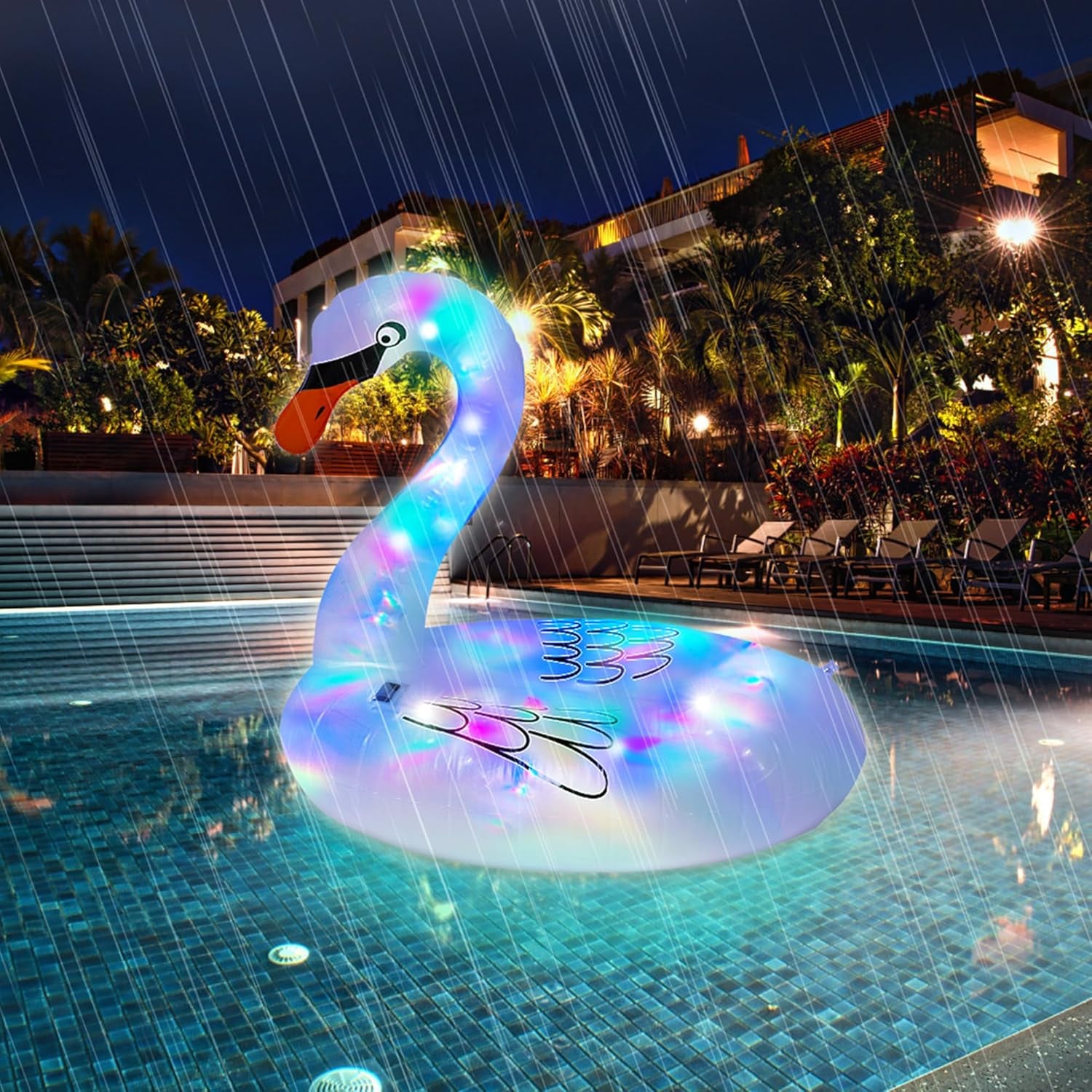  Floating Pool Lights,Solar Inflatable Swan Pool Floats with 3 Modes,Waterproof Glow in the Dark Inflatable Solar Powered Swan Pool Lights for Swimming Pool,Party,Garden,Patio,Outdoor Decor.