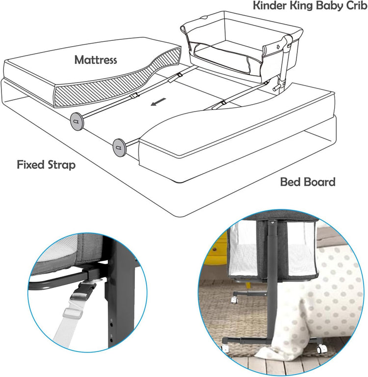 Baby Bassinet W/Wheels, Folding Portable Newborn Bedside Sleeper, All-Sided Mesh Infant Crib, Adjustable Height/Angle, Removable Soft Mattress, No Tool to Assemble, Grey