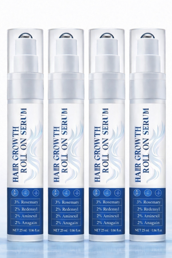 Hair Growth Serum Roll-On with 3% Rosemary, Redensyl & Aminexil - Thicker Fuller Hair Treatment 25ml (Pack of 4)