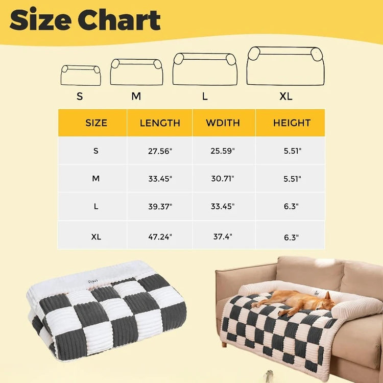 Large Dog Couch Cover Bed Cream Square Plaid Washable Pet Mat for Furniture Protector Sofa Cover for Dogs.