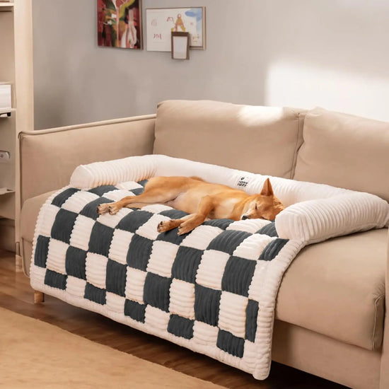 Large Dog Couch Cover Bed Cream Square Plaid Washable Pet Mat for Furniture Protector Sofa Cover for Dogs.