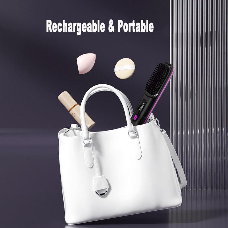 2 In 1 Straight Hair Comb Wireless Hair Straightener Brush Hair Fast Heating Portable Hot Curler USB Charging-0-Rambla Store