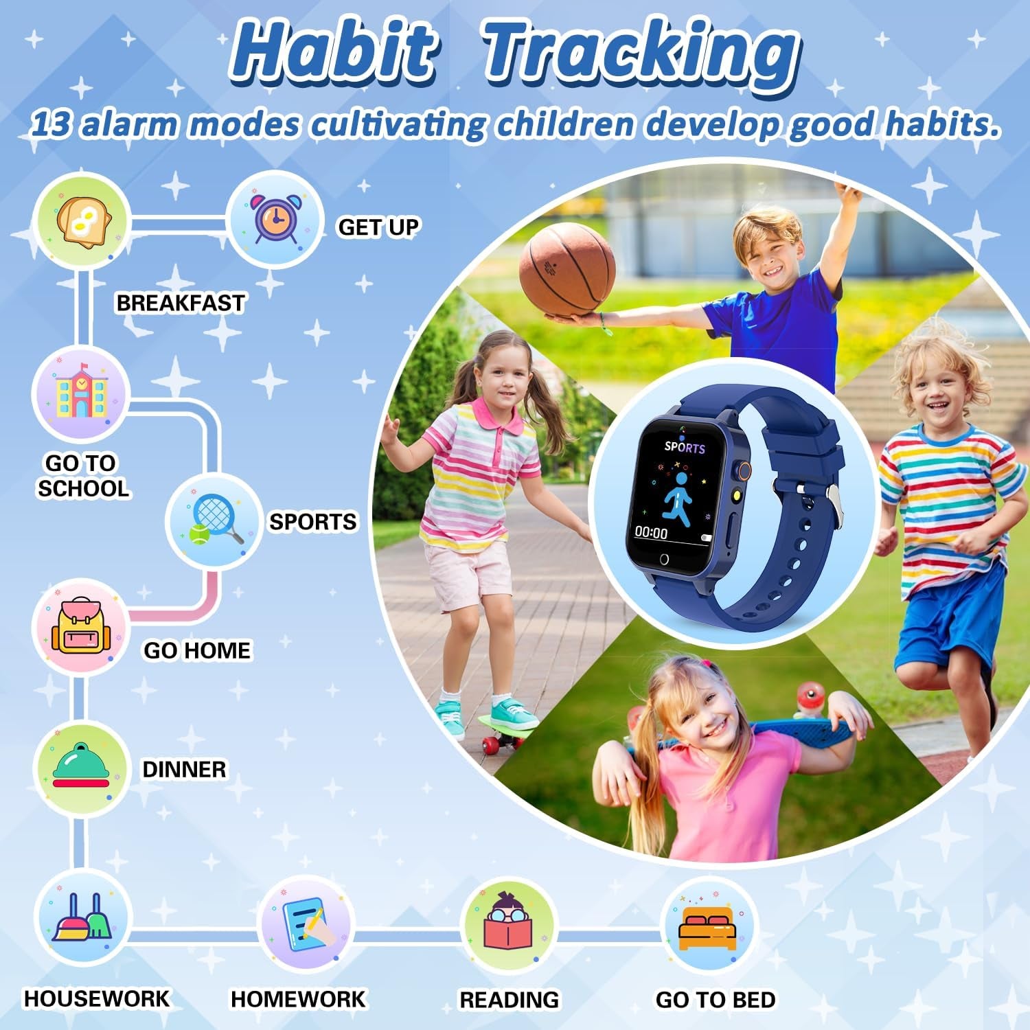 Smart Watch for Kids Boys Toys Age 4-12 with 26 Puzzle Games HD Video Camera Touchscreen Music Storybook Player Learning Cards Pedometer, Birthday Gifts for Boys Girls Include 2 Screen Protector