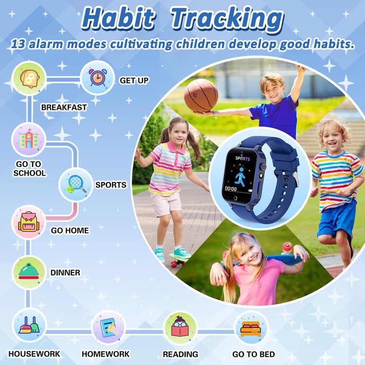 Smart Watch for Kids Boys Toys Age 4-12 with 26 Puzzle Games HD Video Camera Touchscreen Music Storybook Player Learning Cards Pedometer, Birthday Gifts for Boys Girls Include 2 Screen Protector