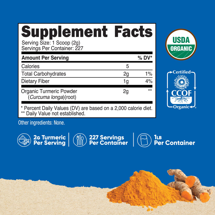 Organic Turmeric Root Powder 1 LB - Certified USDA Organic, Food Grade Herbal Supplement