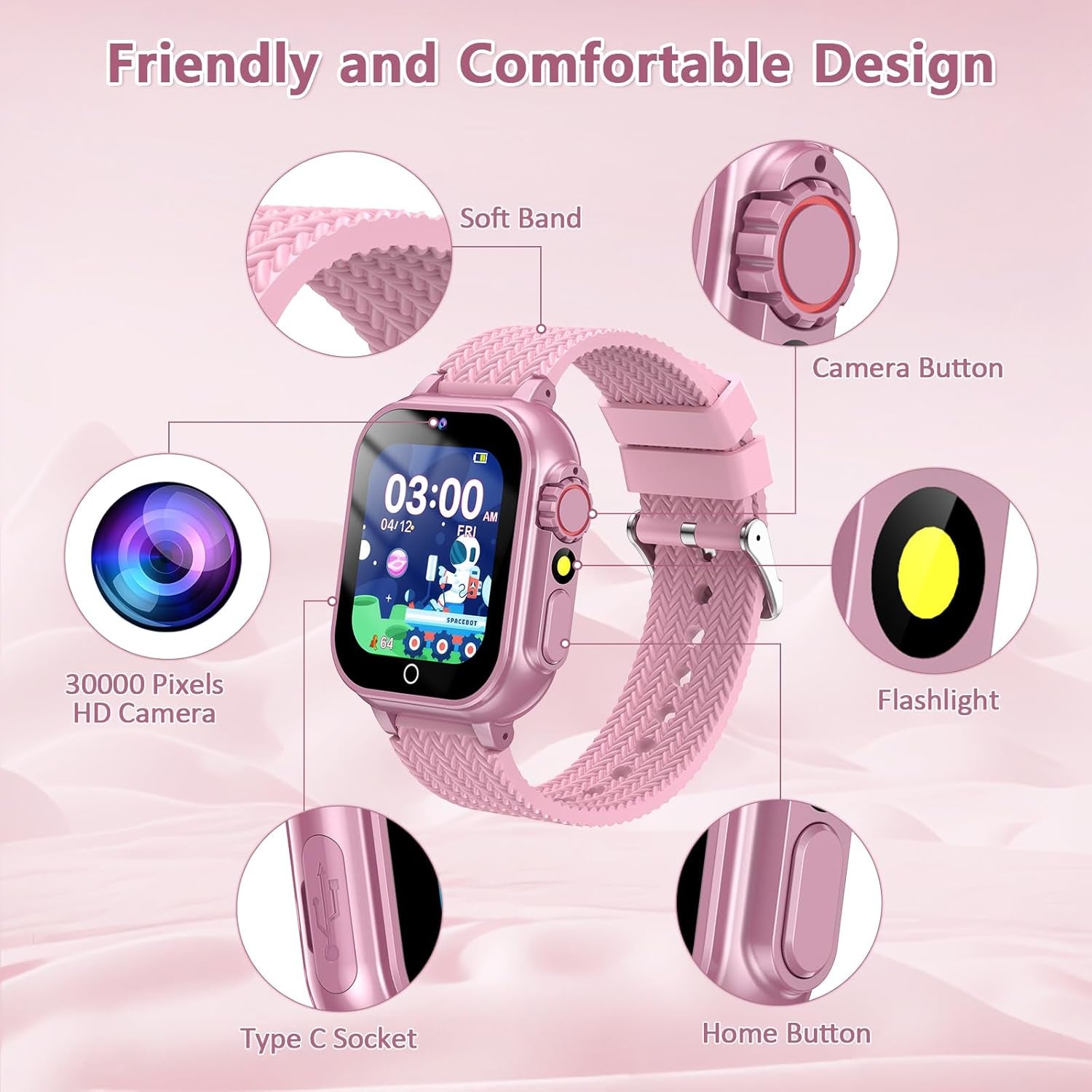 Kids Smart Watch Gift for Girls Age 5-12, 32 Games HD Touch Screen Watches with Video Camera Music Player Pedometer Flashlight 12/24 Hr Educational Toys. Birthday Gift for Boys Girls