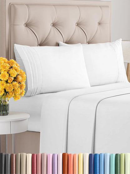 Queen Size 4 Piece Sheet Set - Comfy Breathable & Cooling Sheets - Hotel Luxury Bed Sheets for Women & Men - Deep Pockets, Easy-Fit, Extra Soft and Wrinkle Free Sheets - White Oeko-Tex Bed Sheet Set--Rambla Store