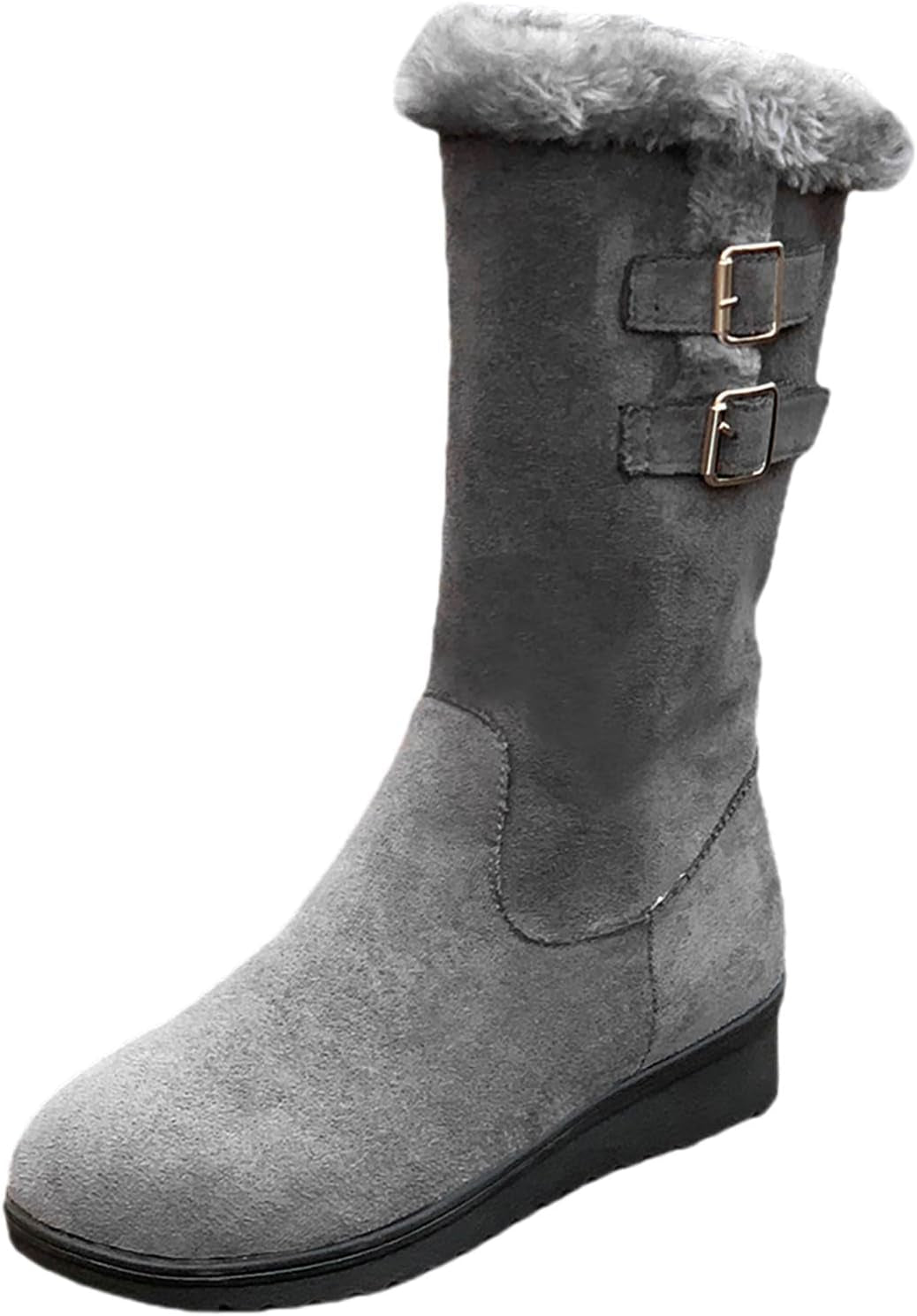 Women Suede Mid Calf Boots Wedge Platform 