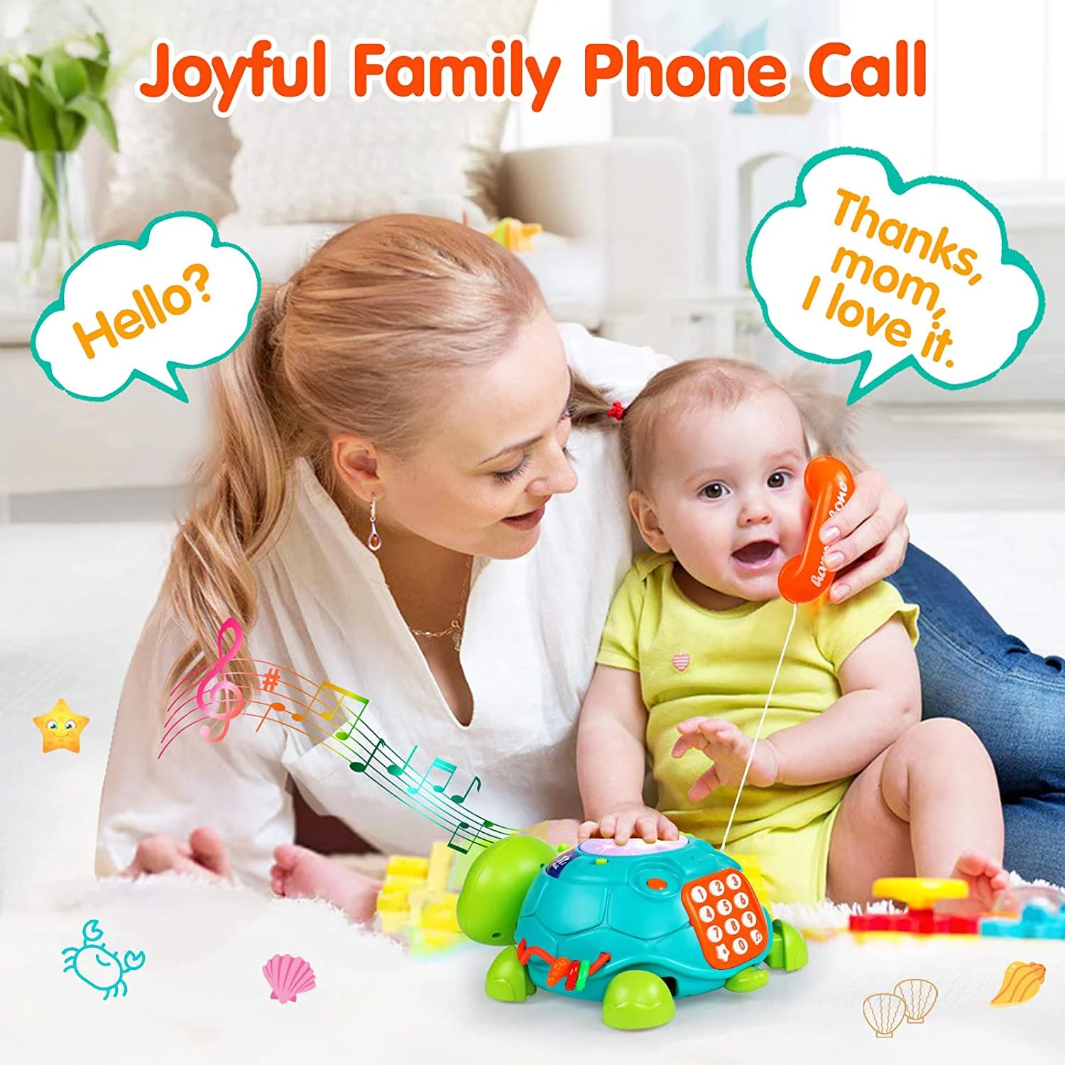 Baby Toys 12-18 Months, Light up Baby Toys 6 to 12 Months Musical Turtle with Letters Numbers Phone Infant Baby Toys for 6 9 12 18 Months Educational Learning Toys--Rambla Store