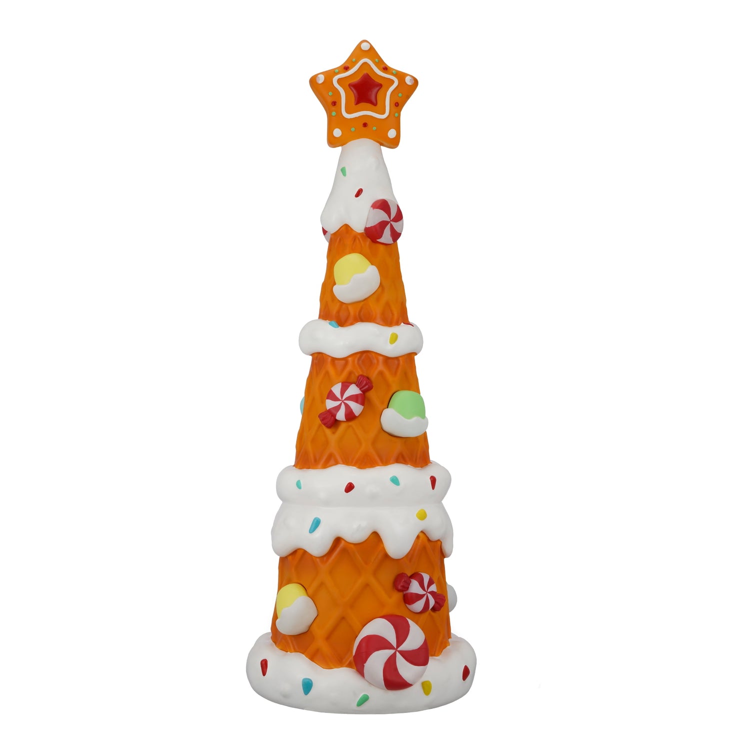 36-Inch Light-Up Tan Gingerbread Waffle Tree Christmas Decoration