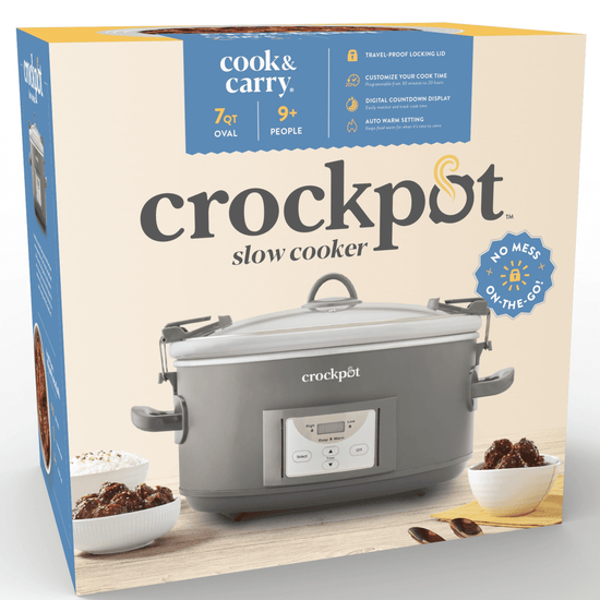 Programmable 7-Quart Cook and Carry Slow Cooker in Grey